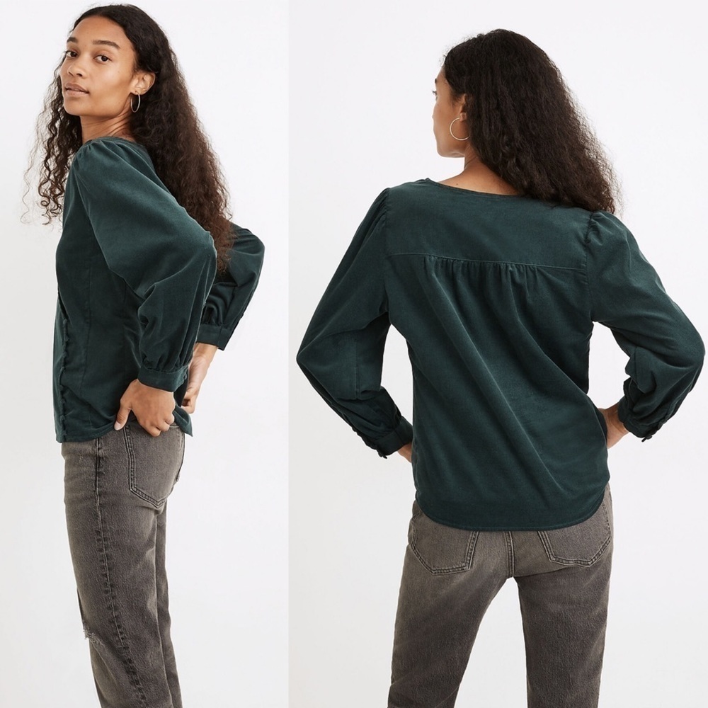 Madewell Forest Green V-Neck Blouse - Picture 2 of 14